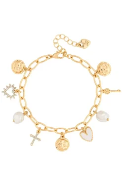 Gold Plated And Pearl Talisman Charm Bracelet - Gift Boxed