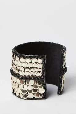 Gold Sequin Detail Cuff Braclet