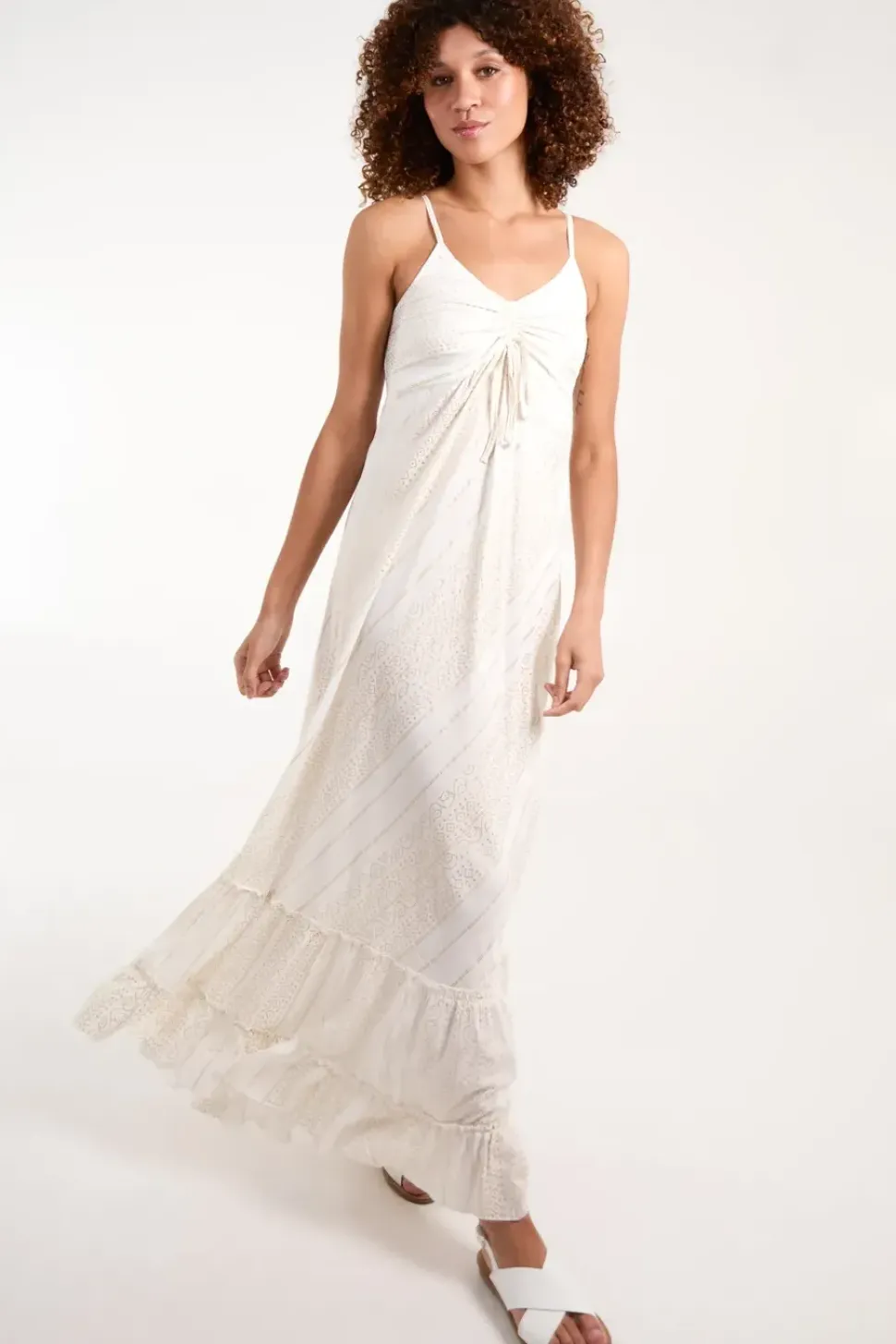 Gold Tie Front Maxi Dress
