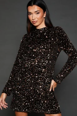 Gold Velvet Sequin Mini Dress