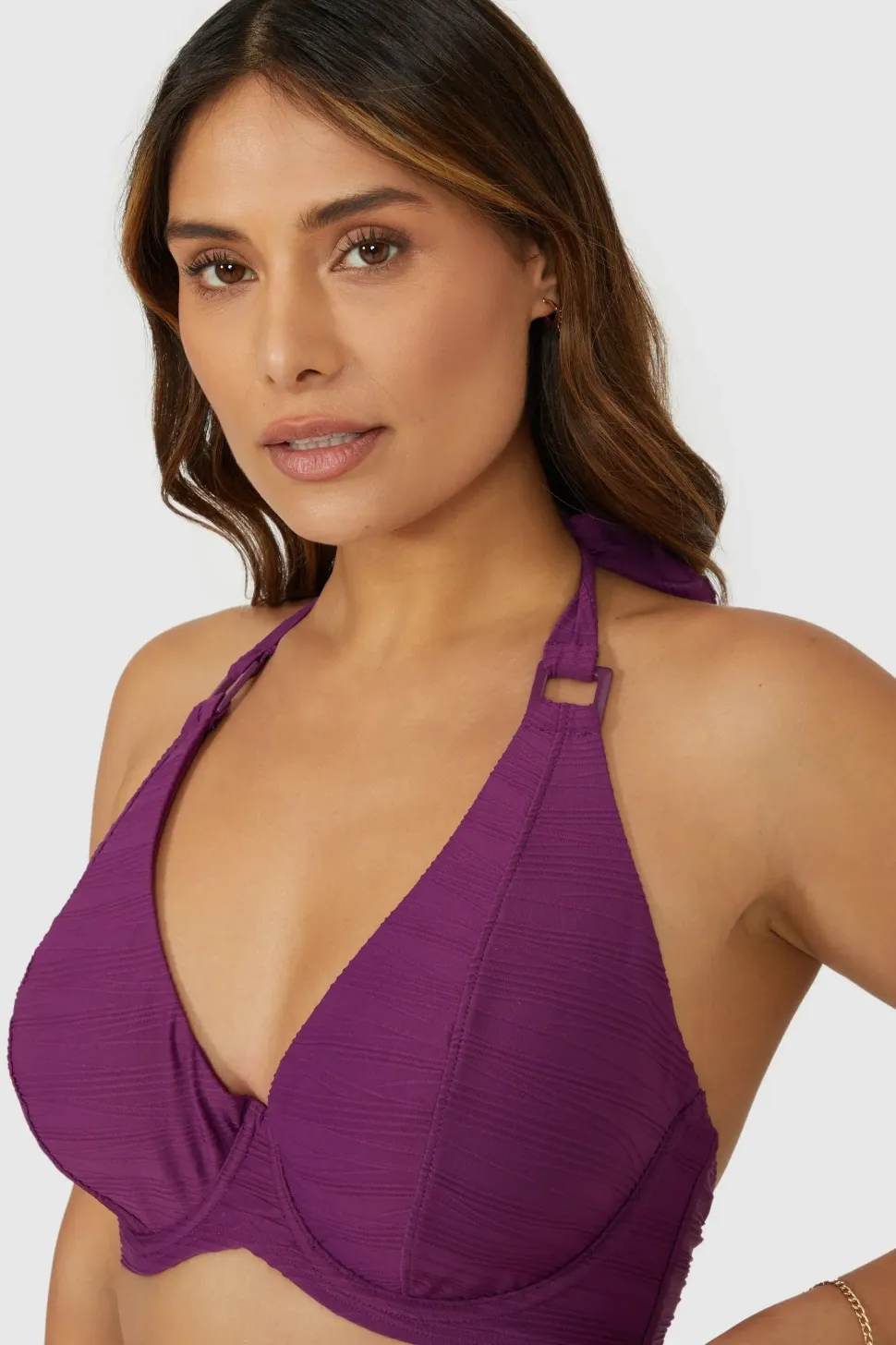 Gorgeous Textured Non Padded Plunge Underwire Bikini Top