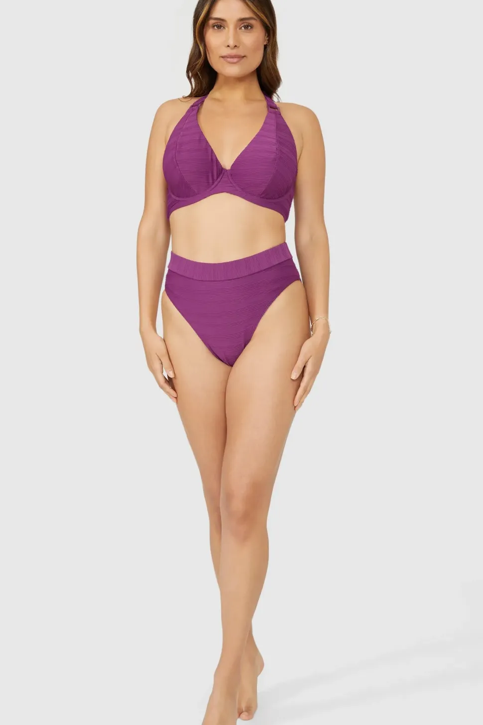 Gorgeous Textured Non Padded Plunge Underwire Bikini Top