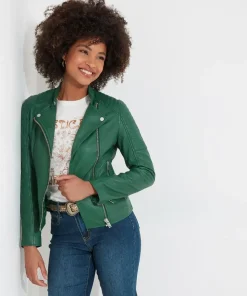 Grandad Collar Leather Biker Jacket