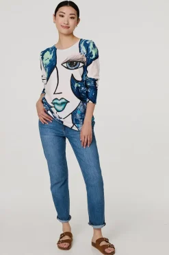 Graphic Diamante Print Long Sleeve Top