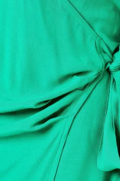 Green Belt Detail Collared Wrap Dress