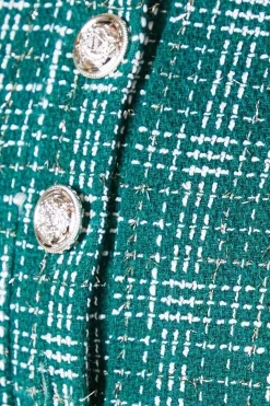 Green Boucle Button Detail Shift Dress