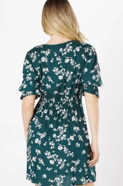 Green Ditsy Lace Trim Mini Dress
