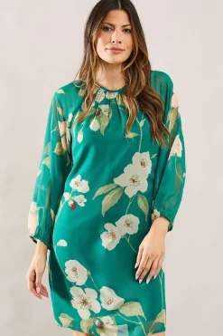 Green Floral Cut Out Detail Shift Dress