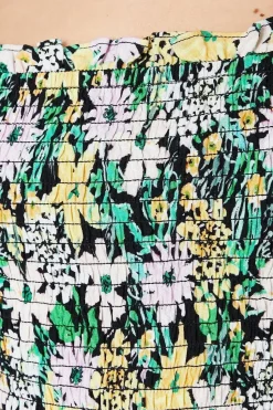 Green Floral Shirred Cami Top
