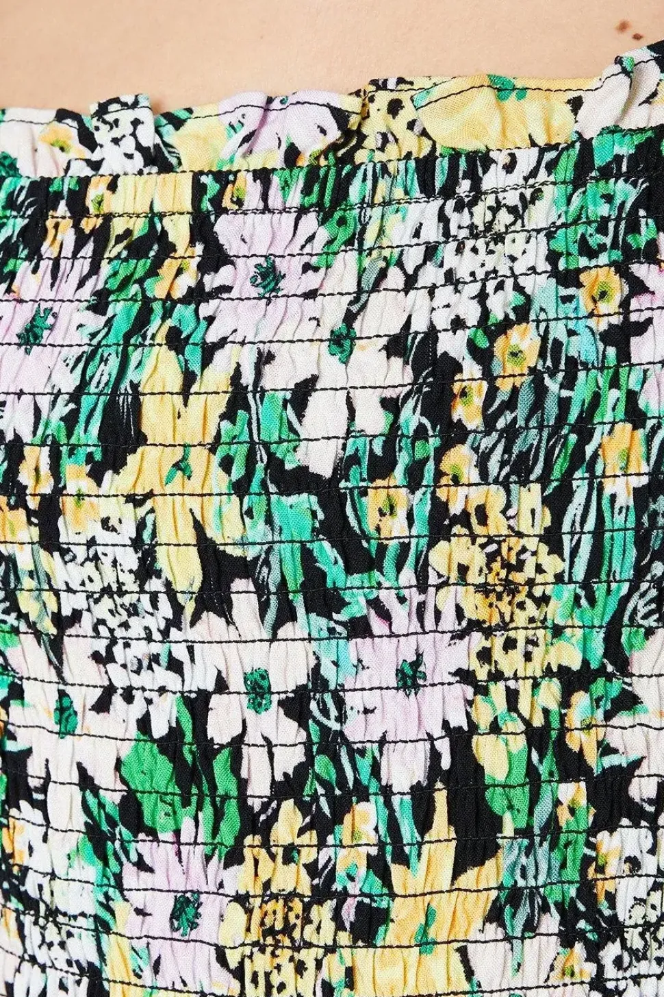 Green Floral Shirred Cami Top