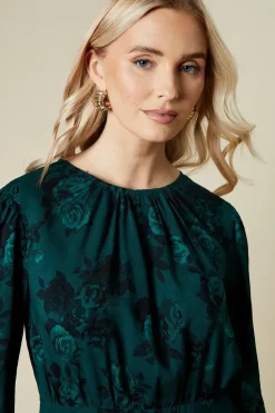 Green Floral Wrap Skirt Long Sleeve Mini Dress