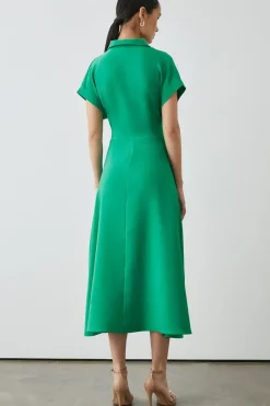Green Front Tie Shirt Midi Dress