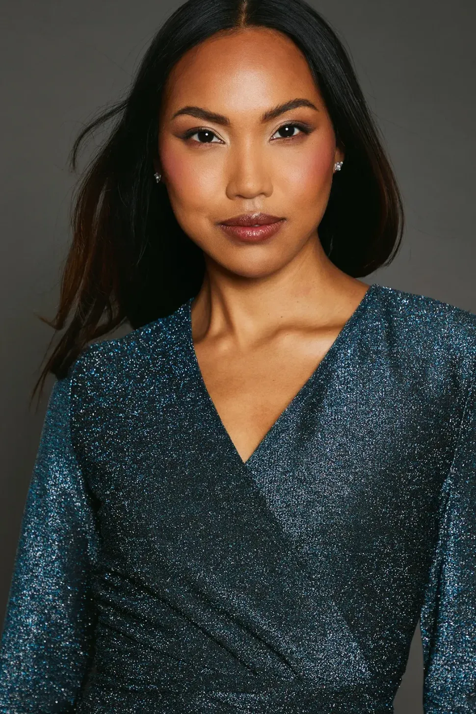 Green Glitter Detail Jersey Wrap Dress