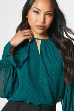 Green Keyhole Detail Dobby Top
