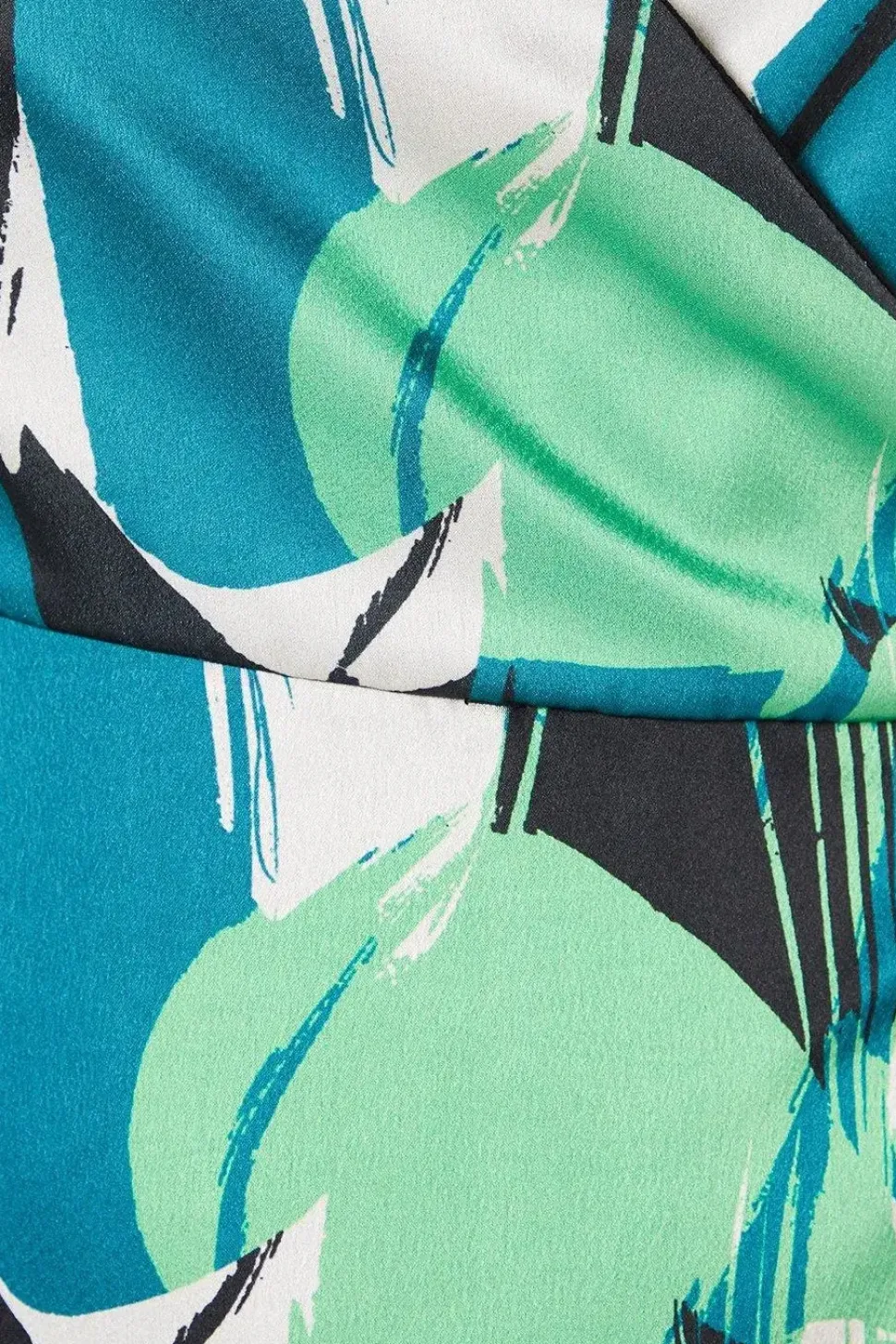 Green Leaf Print Satin Wrap Midi Dress