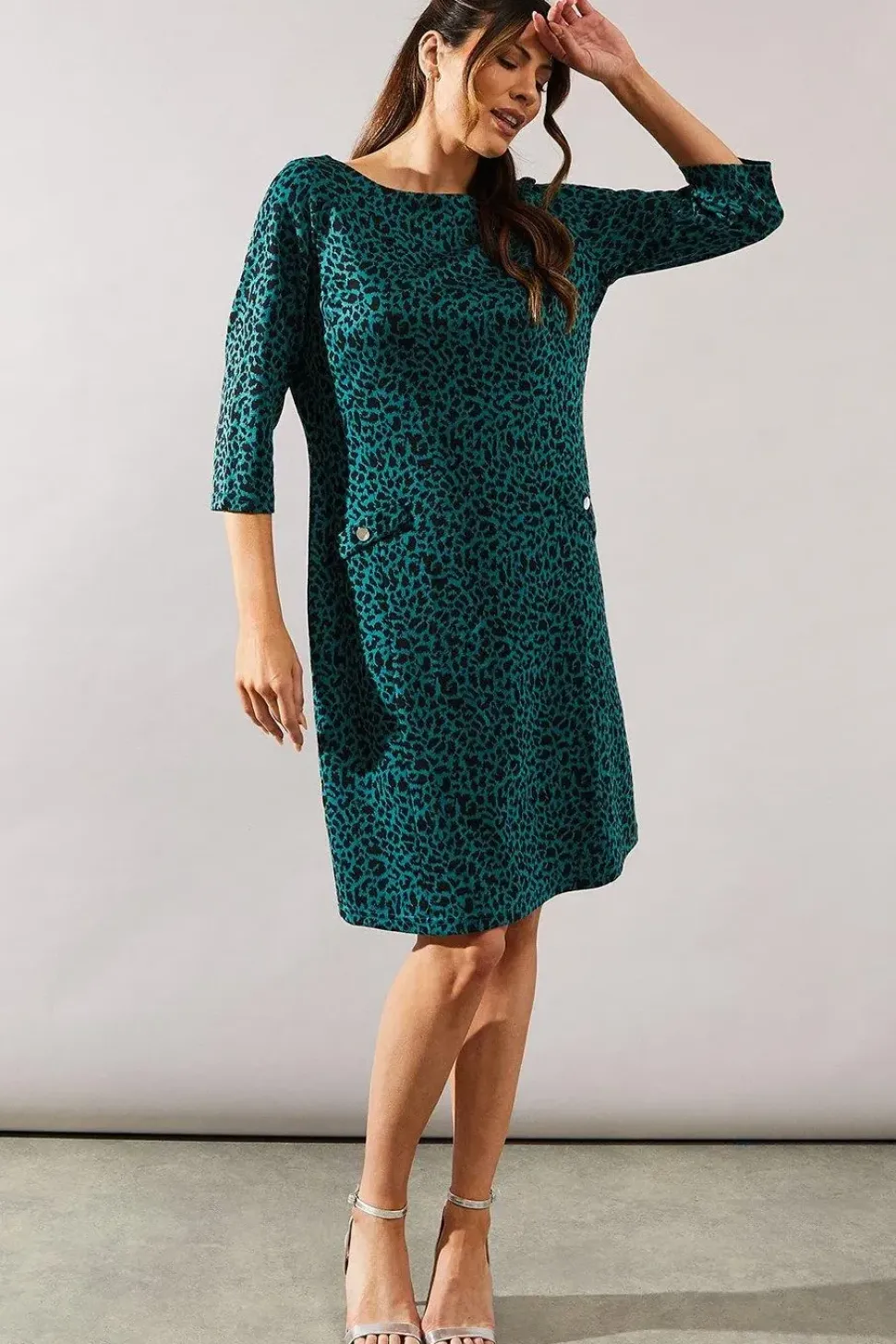 Green Leopard Jacquard Ponte Shift Dress