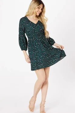 Green Leopard V Neck Mini Dress
