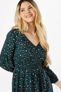 Green Leopard V Neck Mini Dress
