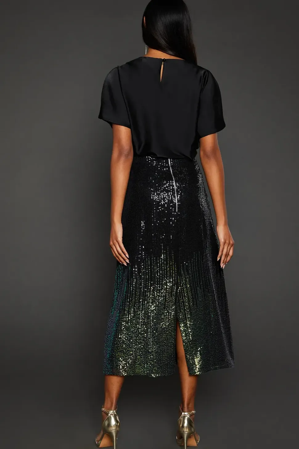 Green Ombre Sequin Midi Skirt