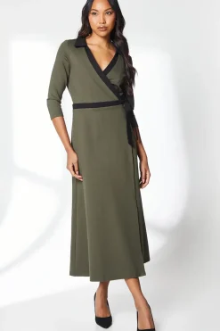 Green Ponte Contrast Wrap Dress