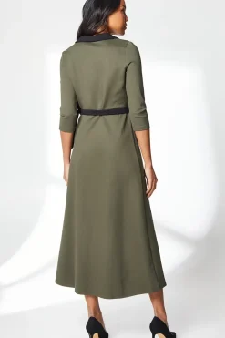 Green Ponte Contrast Wrap Dress