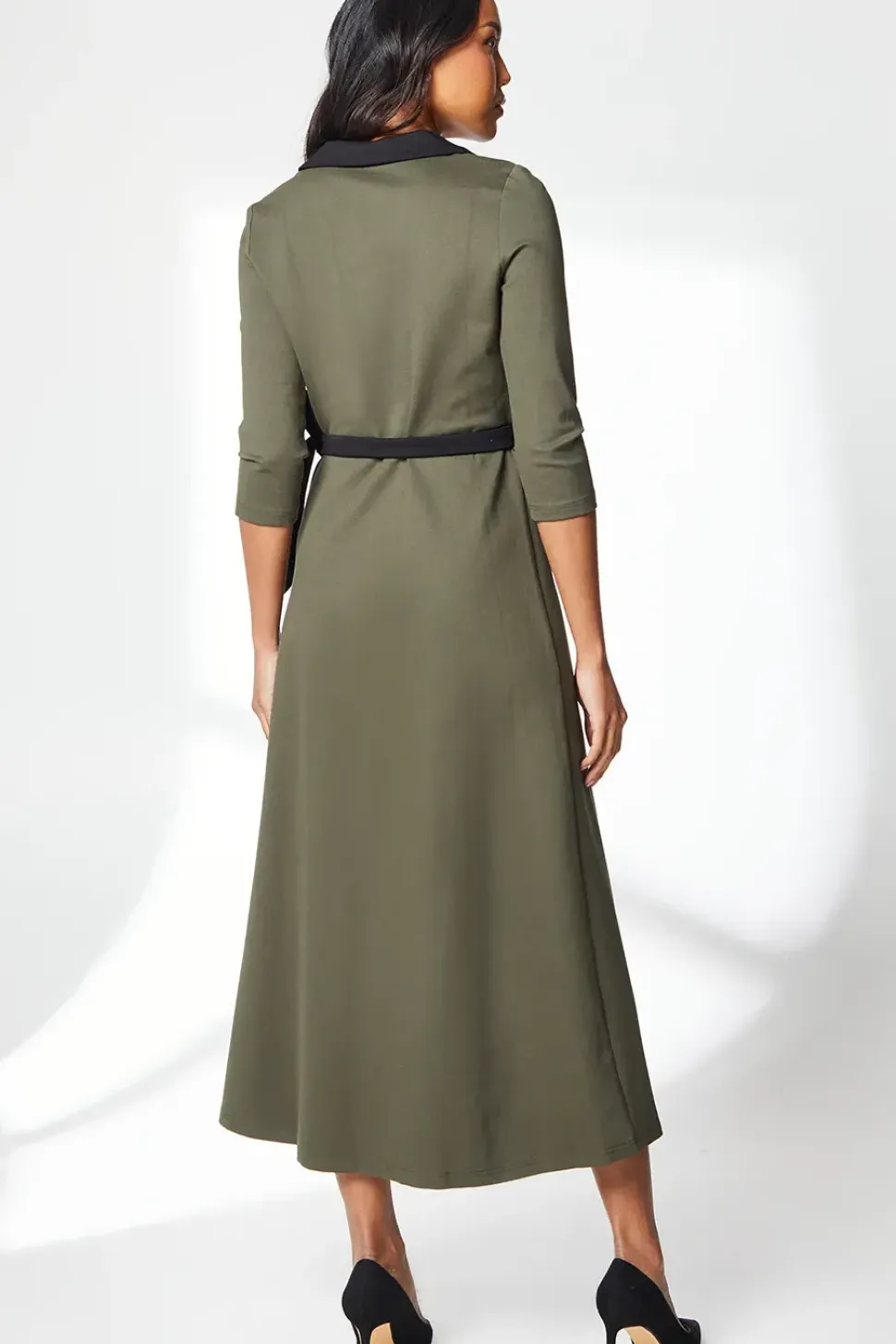 Green Ponte Contrast Wrap Dress