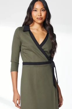 Green Ponte Contrast Wrap Dress