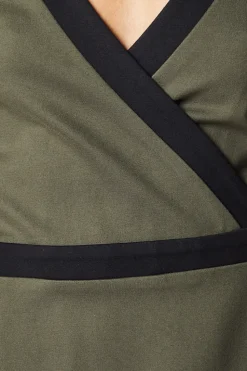 Green Ponte Contrast Wrap Dress