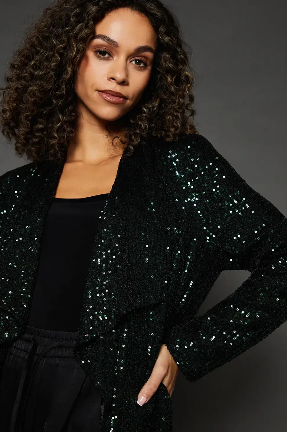 Green Sequin Waterfall Jacket
