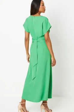 Green Tie Waist Midi Dress