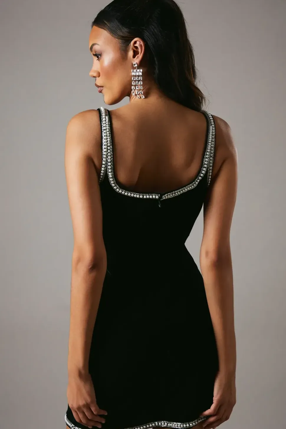 Green Velvet Pearl Mini Party Dress