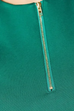 Green Zip Front Ponte Shift Dress