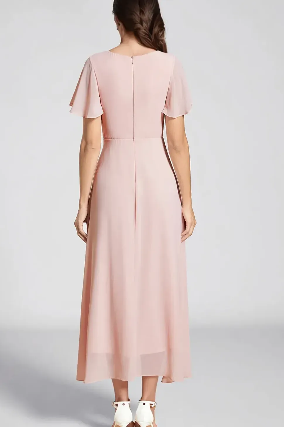 Guest Dress V Neck Ruffle Sleeve Chic And Elegant Beautiful Evening Dress