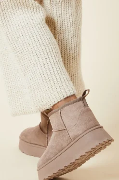 Hadiya Suedette Faux Fur Lined Cosy Chunky Flatform Ankle Boots