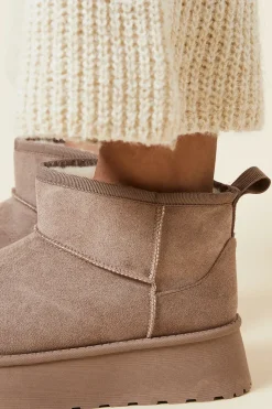 Hadiya Suedette Faux Fur Lined Cosy Chunky Flatform Ankle Boots