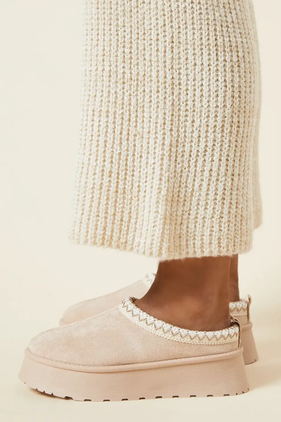 Haisley Suedette Faux Fur Lined Stitch Detail Mules
