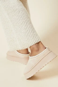 Haisley Suedette Faux Fur Lined Stitch Detail Mules