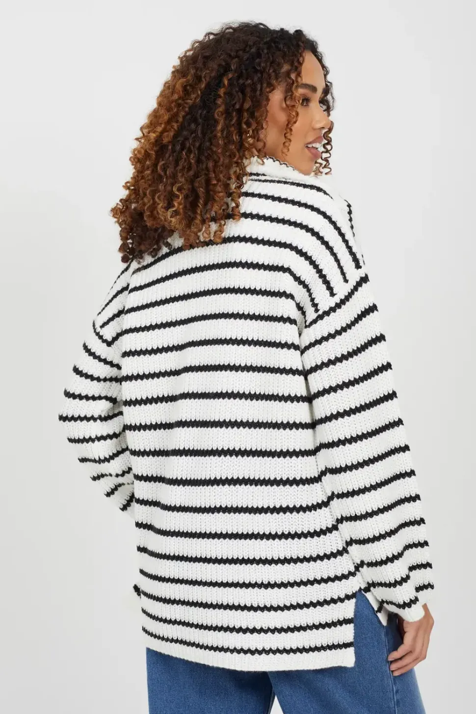 Half Zip Striped Fisherman Knit Jumper