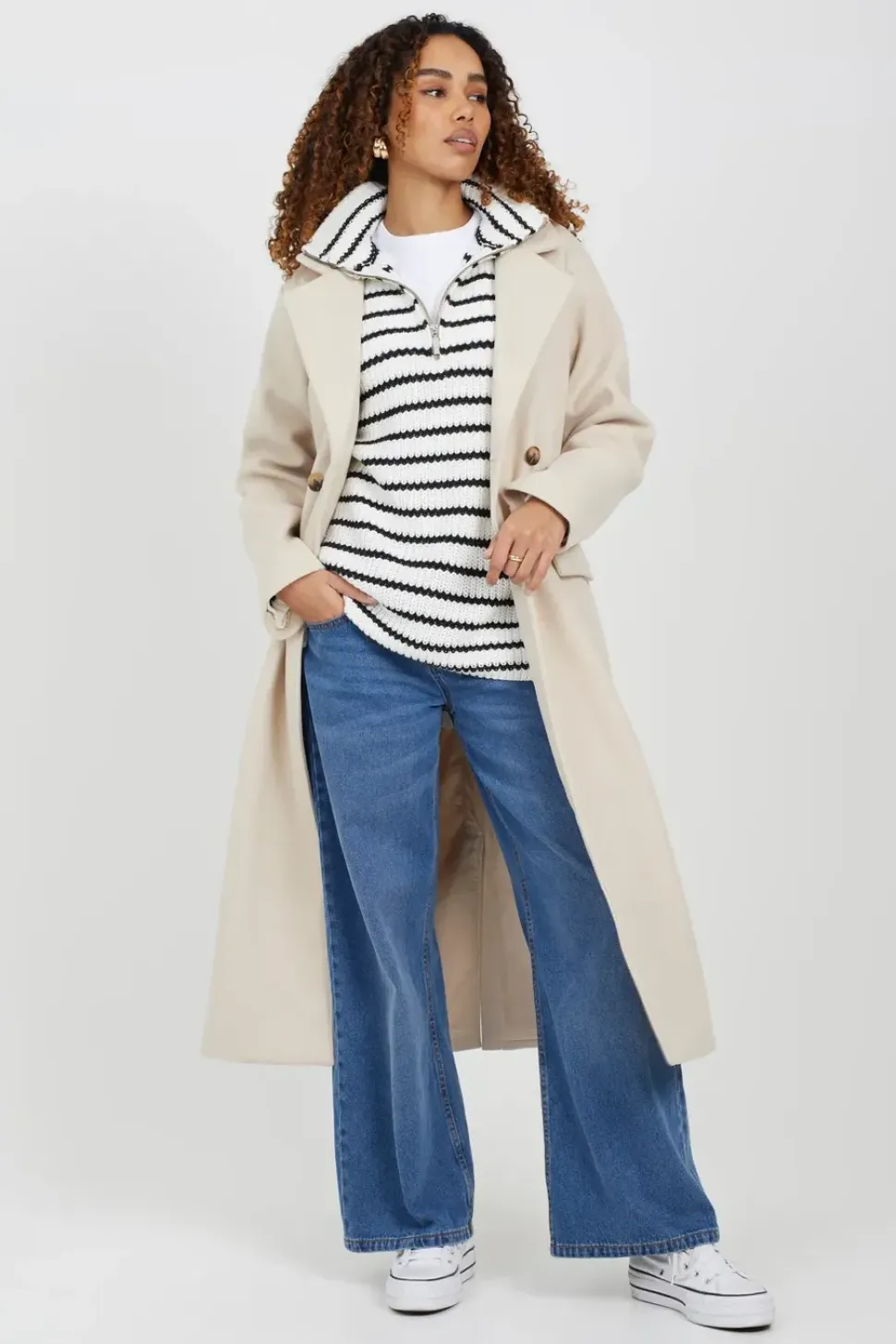 Half Zip Striped Fisherman Knit Jumper