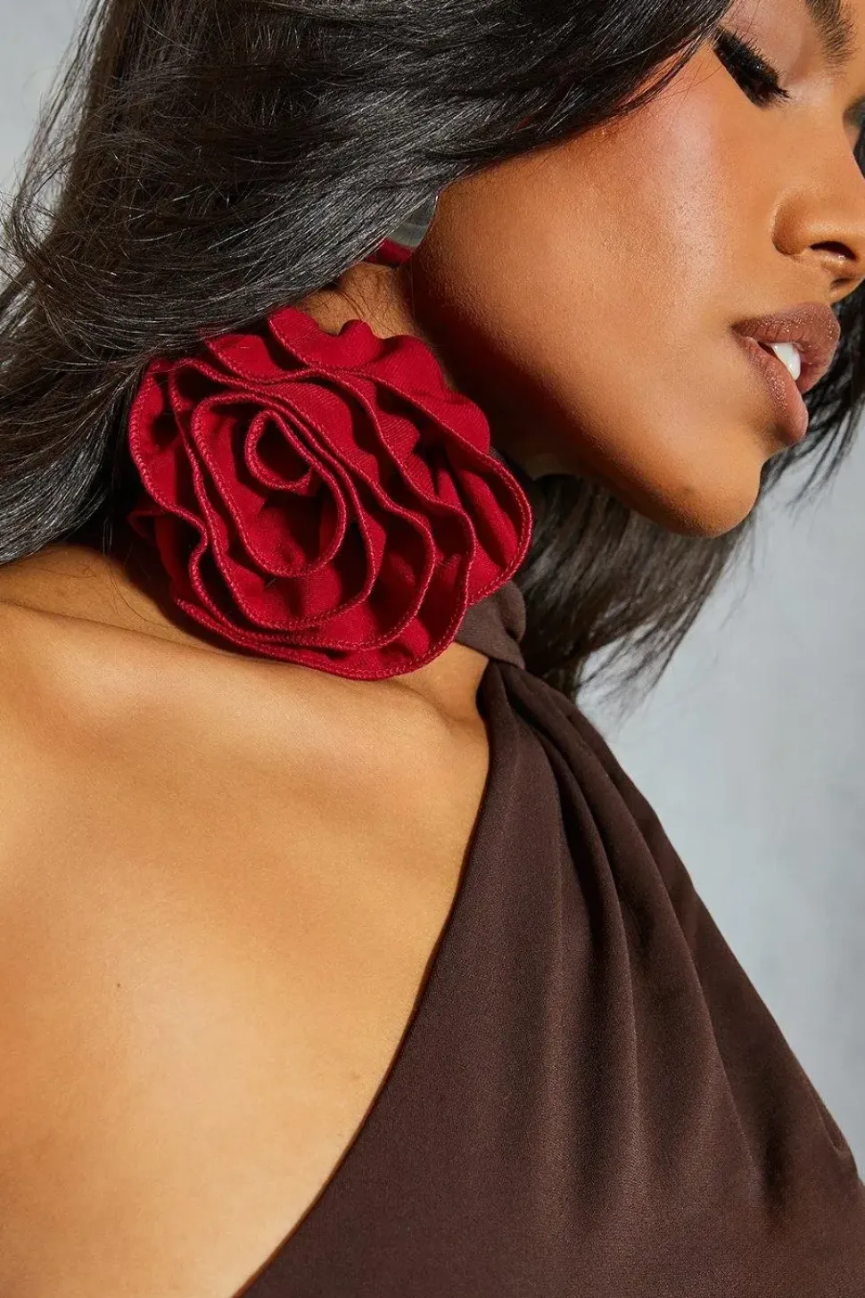 Halter Neck Corsage Ruched Mesh Maxi Dress