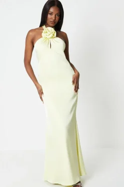 Halterneck Corsage Satin Maxi Dress