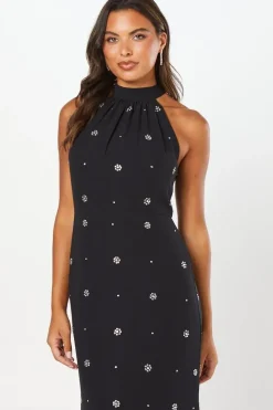 Halterneck Georgette With Embellished Crystals Maxi Dress