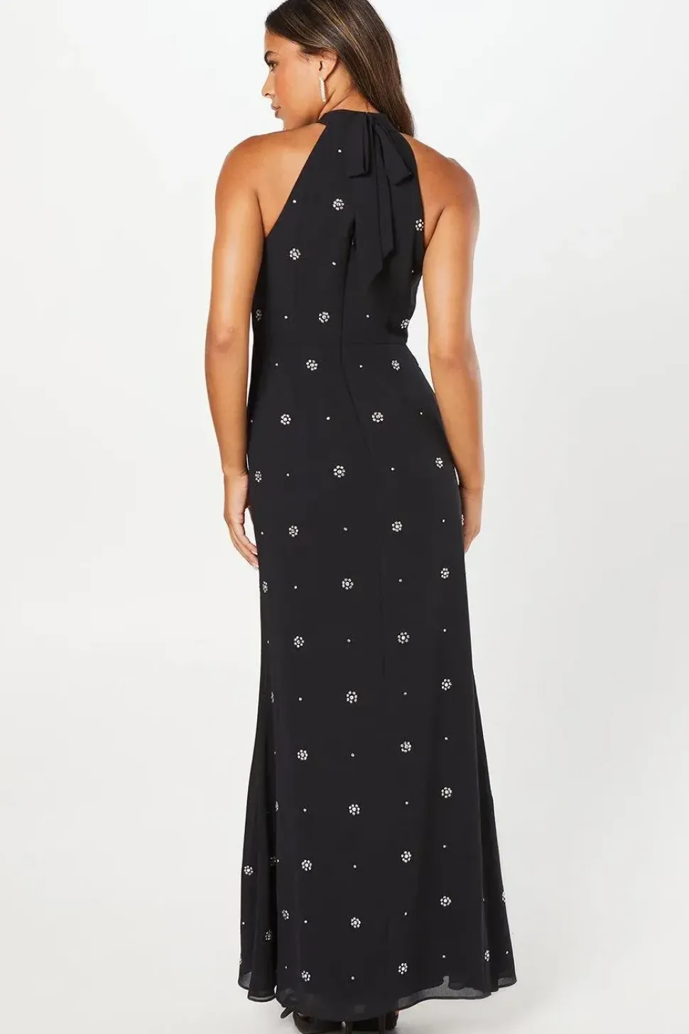 Halterneck Georgette With Embellished Crystals Maxi Dress