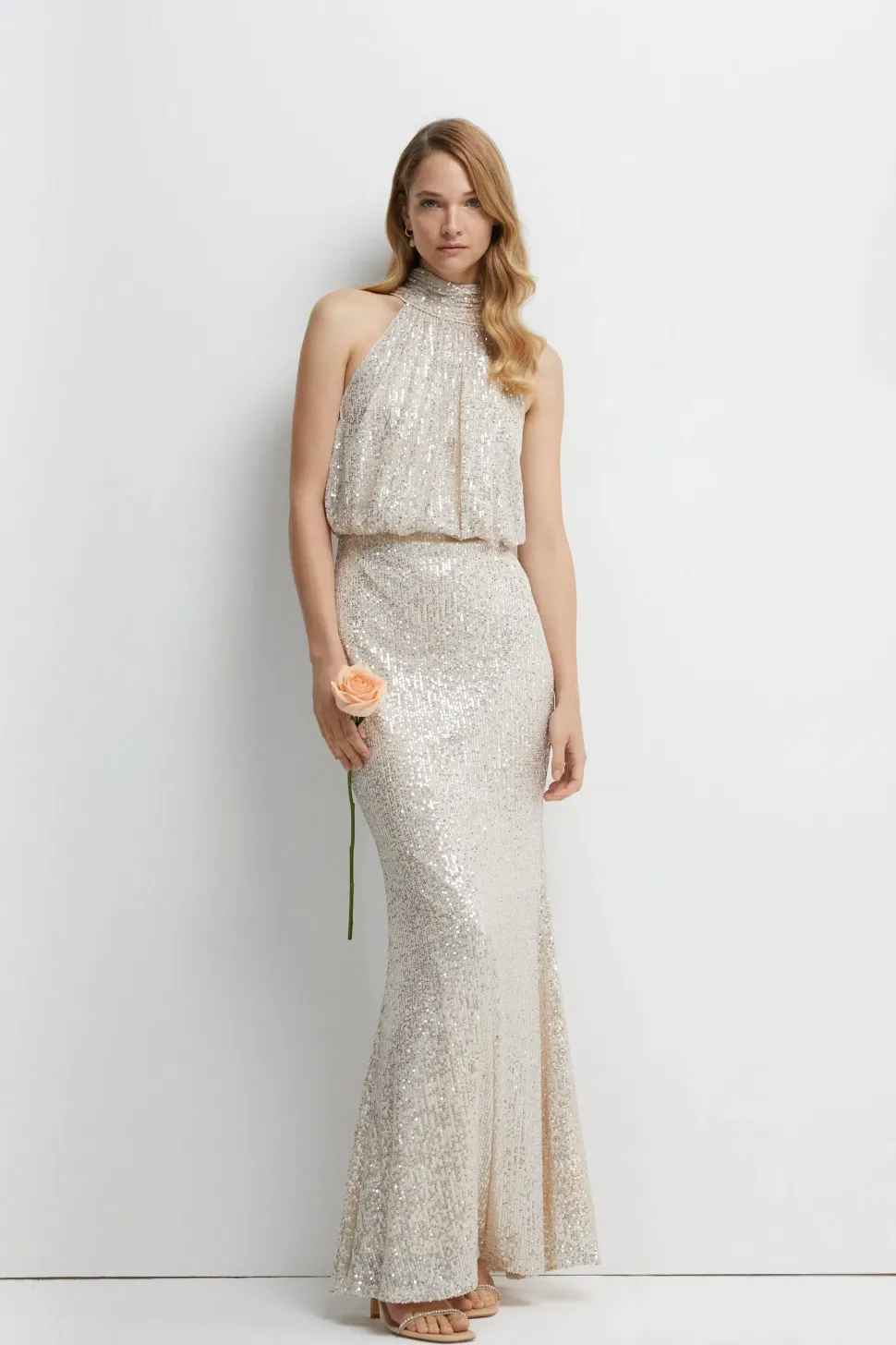 Halterneck Sequin Bridesmaids Maxi Dress