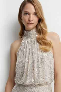 Halterneck Sequin Bridesmaids Maxi Dress