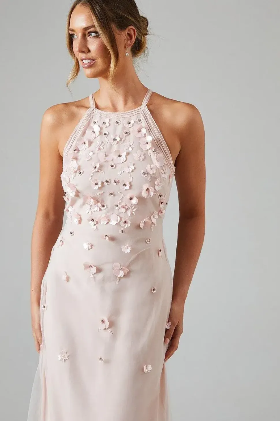 Halterneck Trailing Floral Embellished Bridesmaids Dress