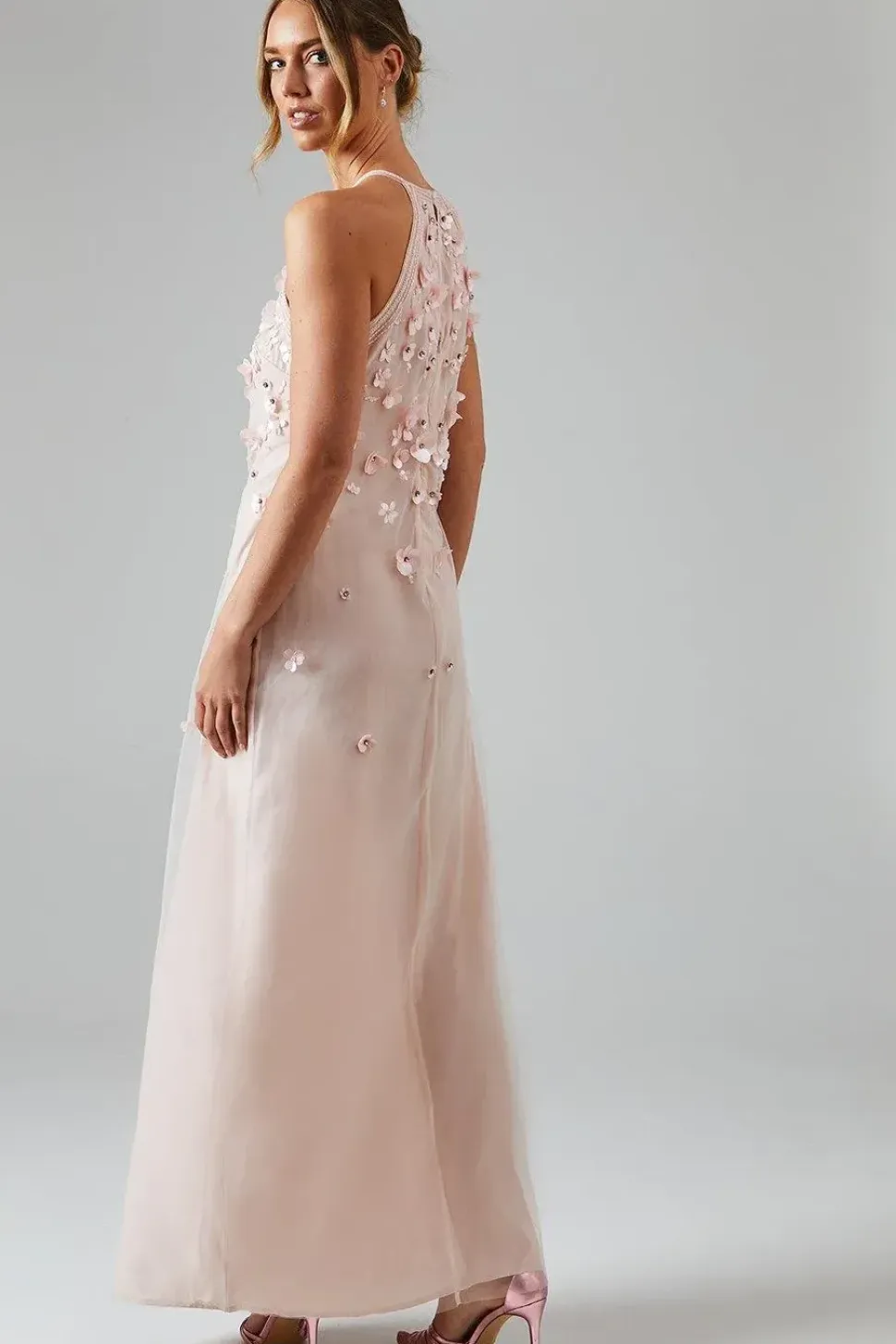 Halterneck Trailing Floral Embellished Bridesmaids Dress