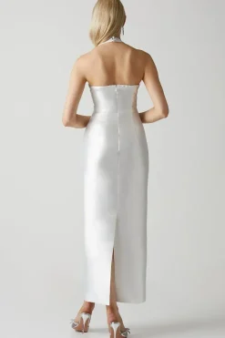 Halterneck Twill Column Wedding Dress