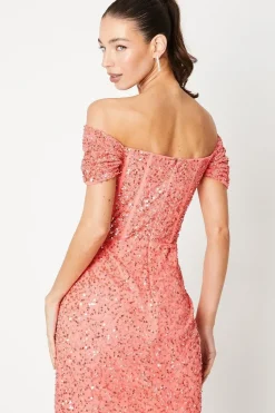 Hand Embellished Corset Bodice Bardot Mini Dress