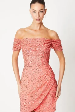 Hand Embellished Corset Bodice Bardot Mini Dress